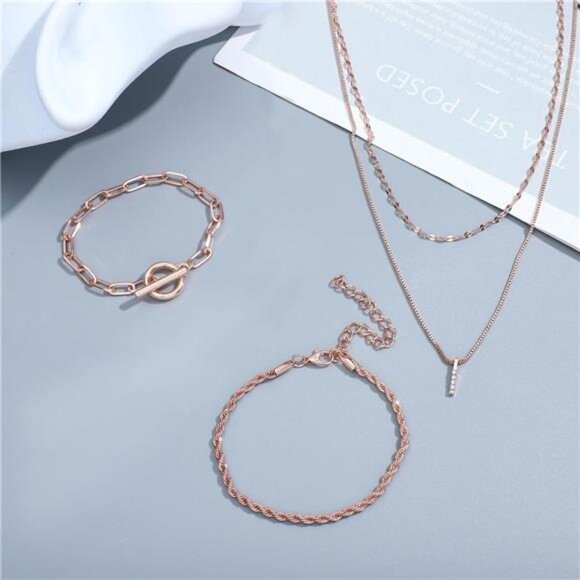 NEWITIN Gold Jewelry Set for Women Gold Plated Necklace Bracelet Ring Earrings - Picture 4 of 8